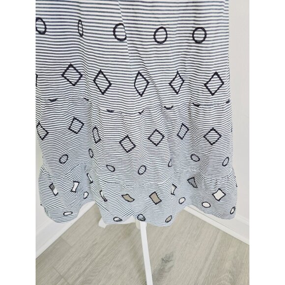 Madewell Embroidered Stripe Midi Navy White 100% Cotton Geometric Full Skirt XS - Picture 5 of 11